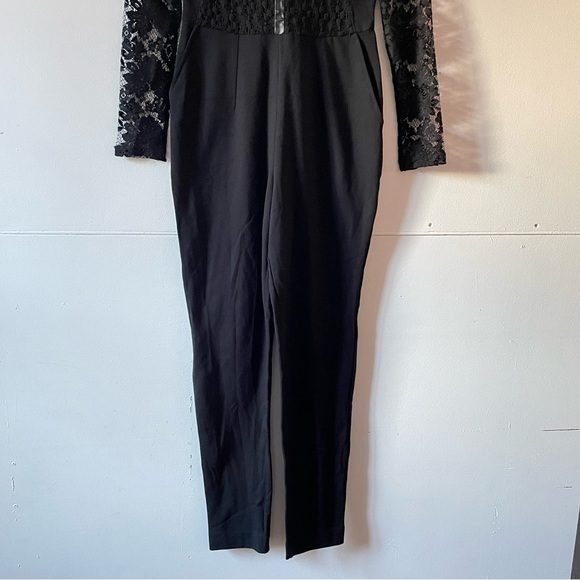 Lace faux leather  French Connection Black Sheer Jumpsuit size 6 - Picture 7 of 12